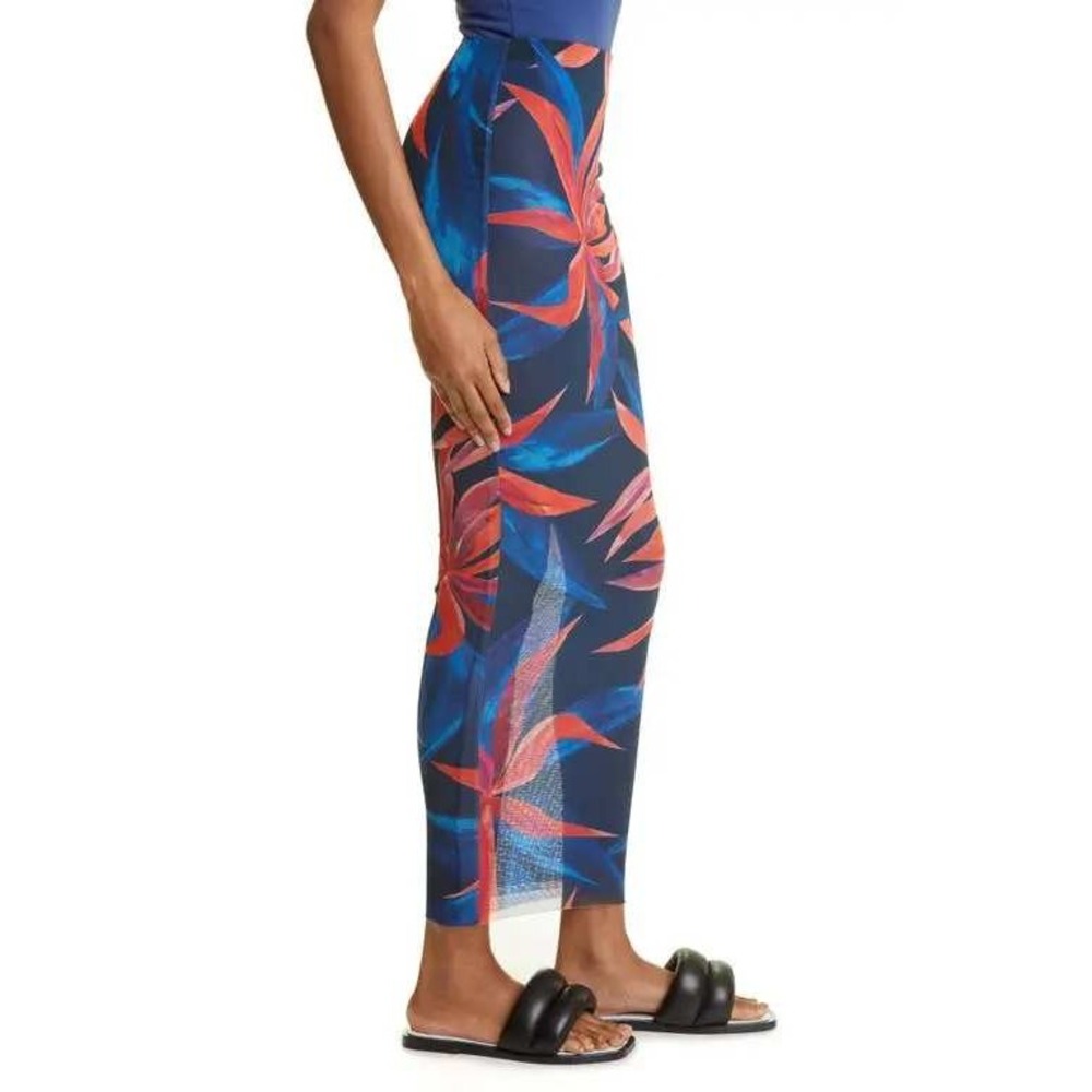 Louisa Ballou Flora Mesh Maxi Pencil Skirt Tropical Print Size XS Blue Pink